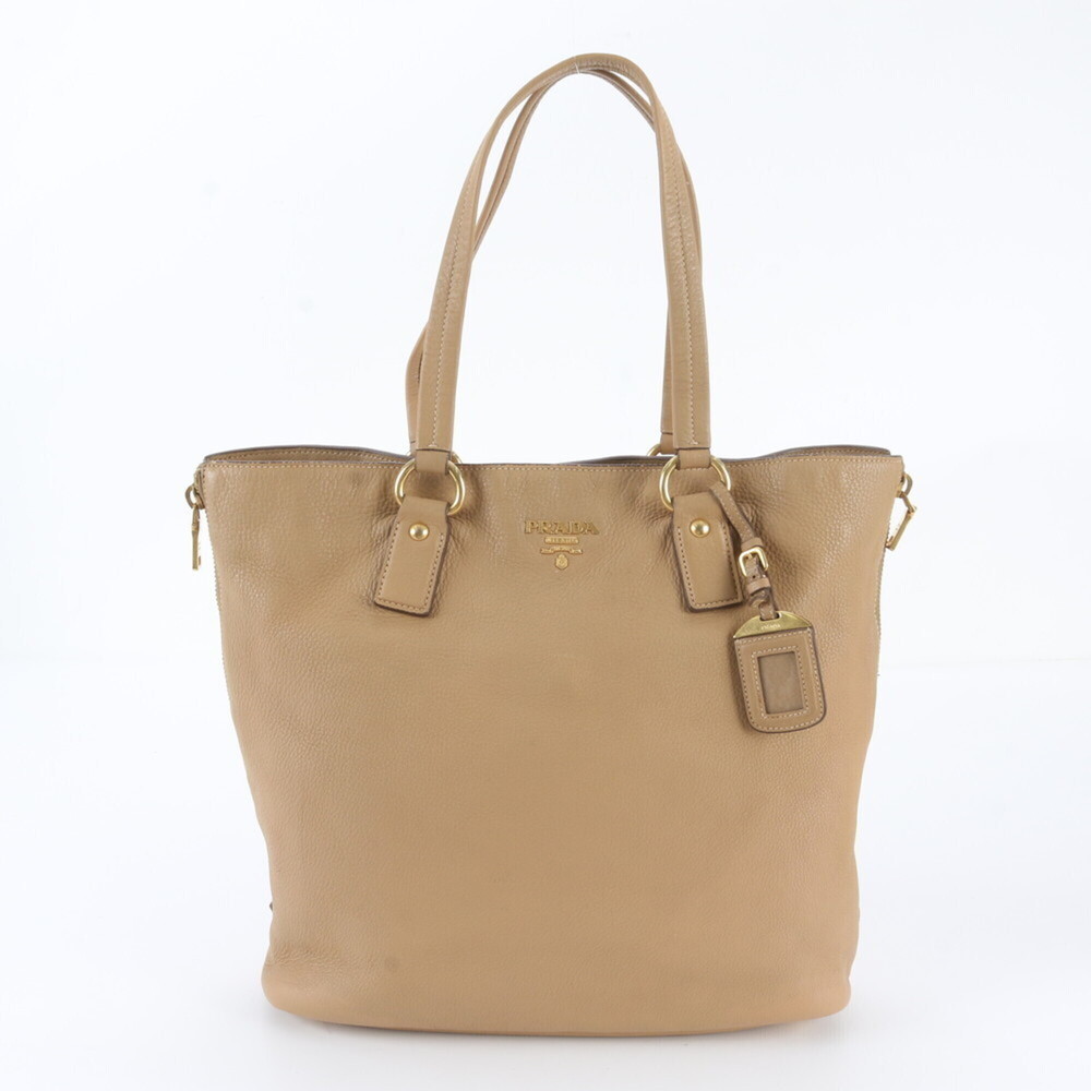 Prada Vitello Daino Leather Tote Bag Shoulder Handbag Brown Women's